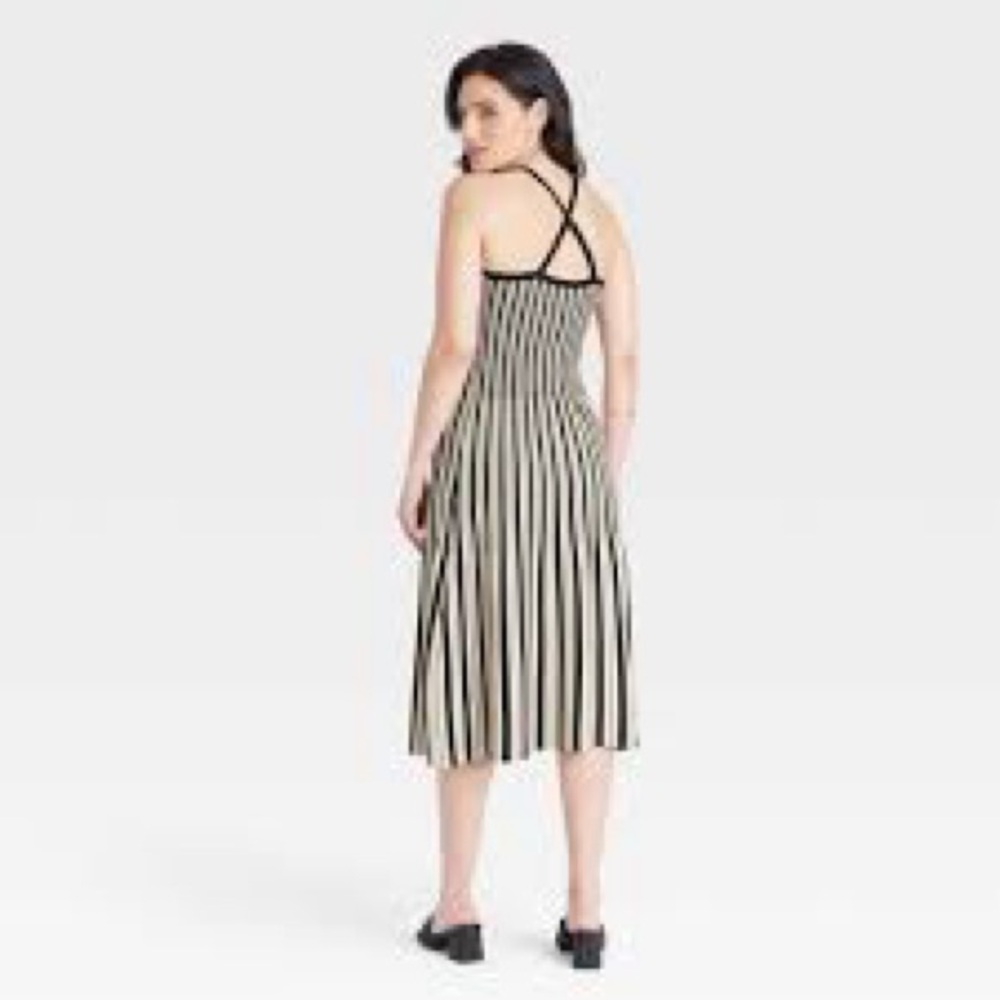a new day Black and Cream Striped Midi Dress
